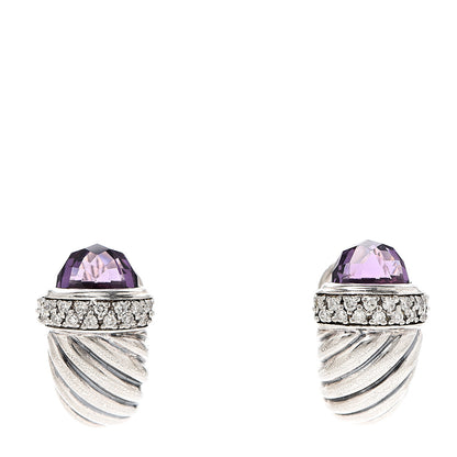 David Yurman Sterling Silver Diamond Amethyst Shrimp Earrings 1 of 6