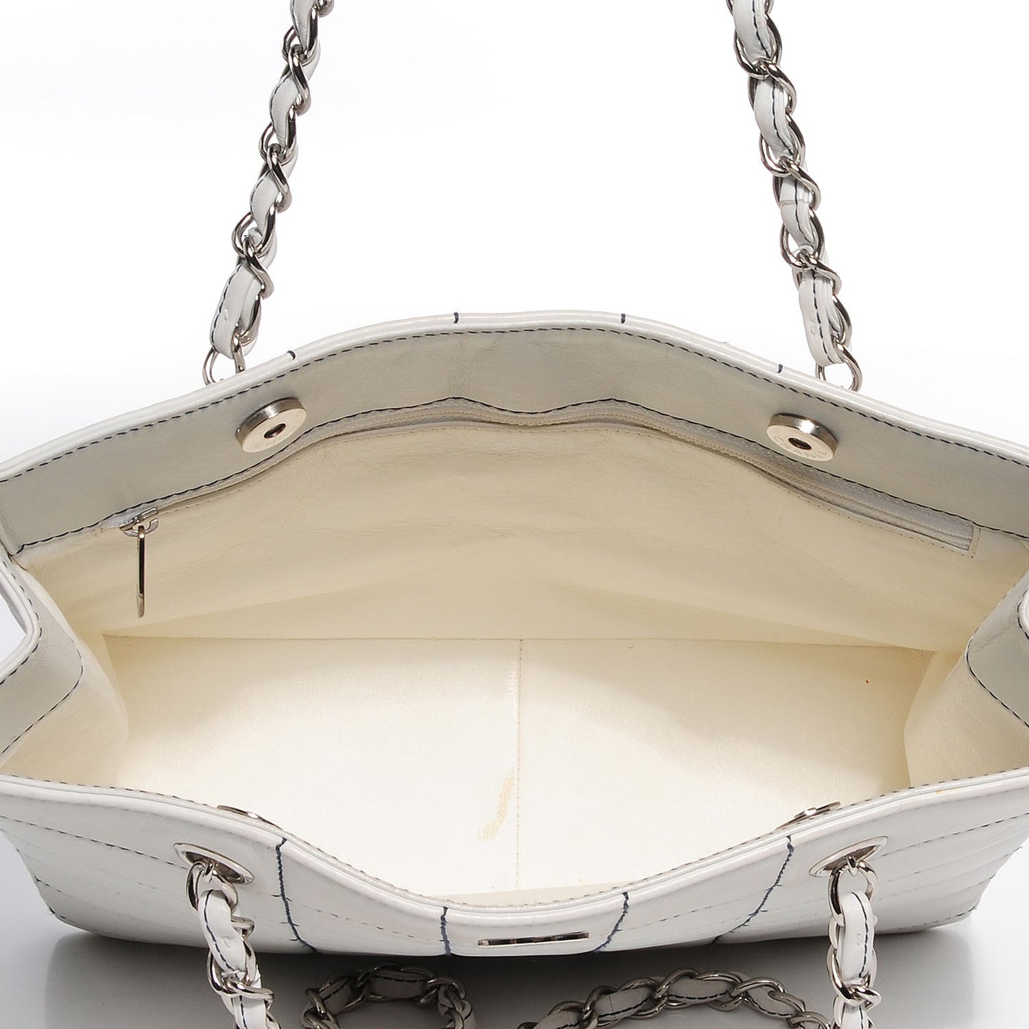 Lambskin Contrast Stitched Shopping Tote White