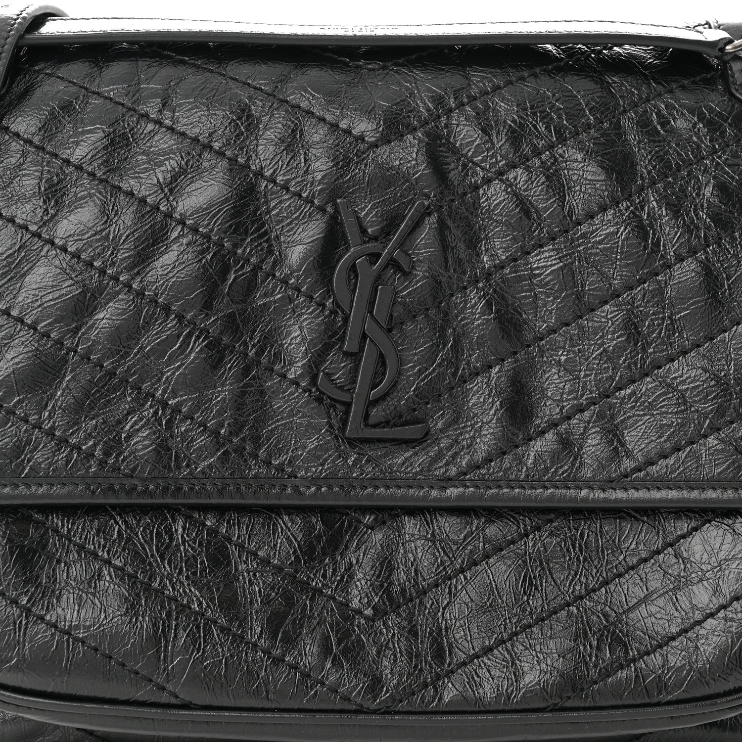 Saint Laurent Crinkled Calfskin Matelasse Monogram Large Niki Chain Satchel Black 8 of 12