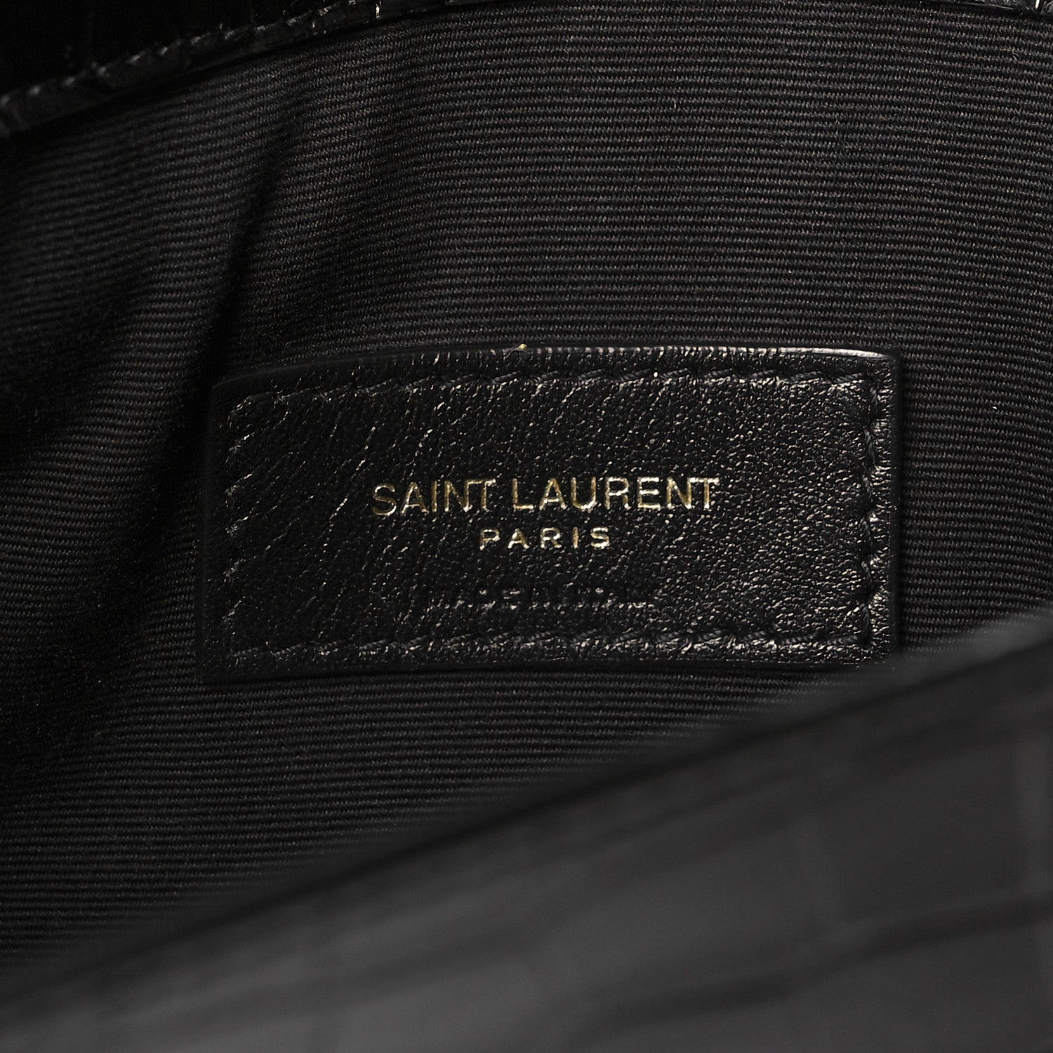 Saint Laurent Calfskin Crocodile Embossed Uptown Monogram Pouch Black 6 of 6