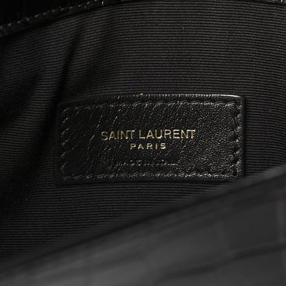 Saint Laurent Calfskin Crocodile Embossed Uptown Monogram Pouch Black 6 of 6