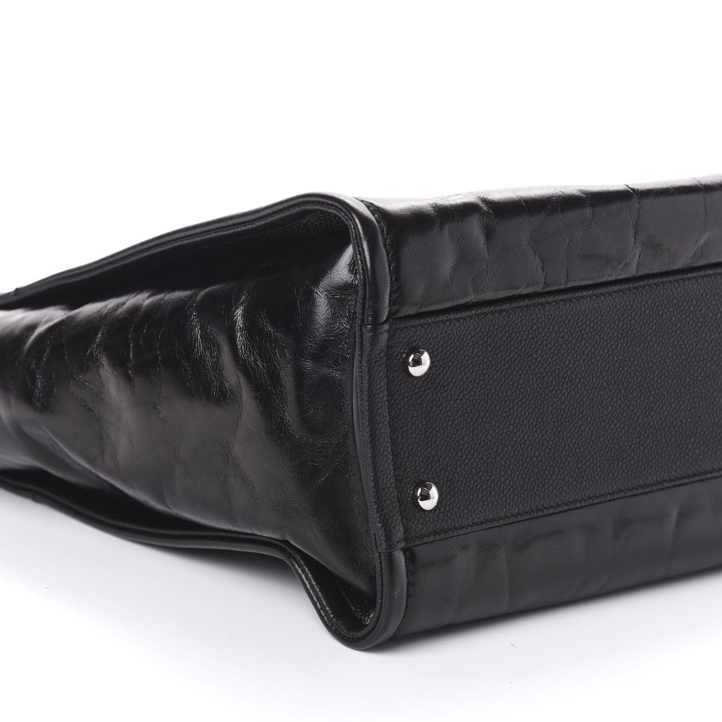 Glazed Calfskin Small Deauville Tote Black
