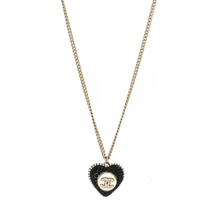 Chanel Pearl Crystal CC Heart Necklace Gold Pearly White Black 1 of 5