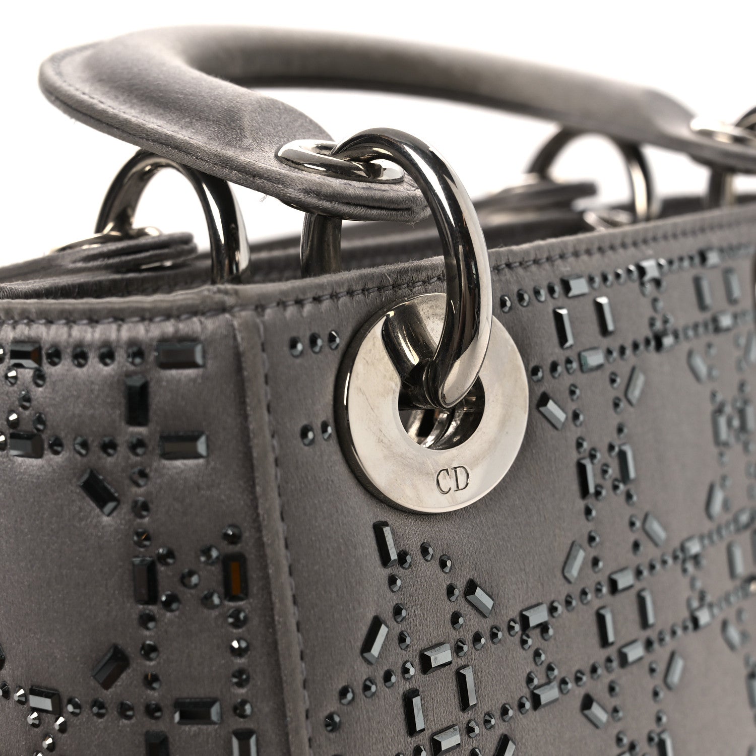 Christian Dior Satin Crystal Cannage Mini Lady Dior Gray 1830536