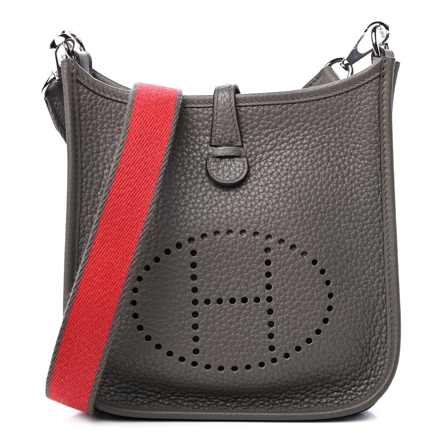 Hermes Taurillon Clemence Amazone Evelyne TPM Etain Rouge Casaque 1 of 9