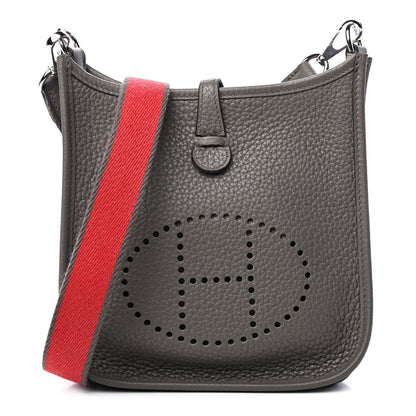 Hermes Taurillon Clemence Amazone Evelyne TPM Etain Rouge Casaque 1 of 9