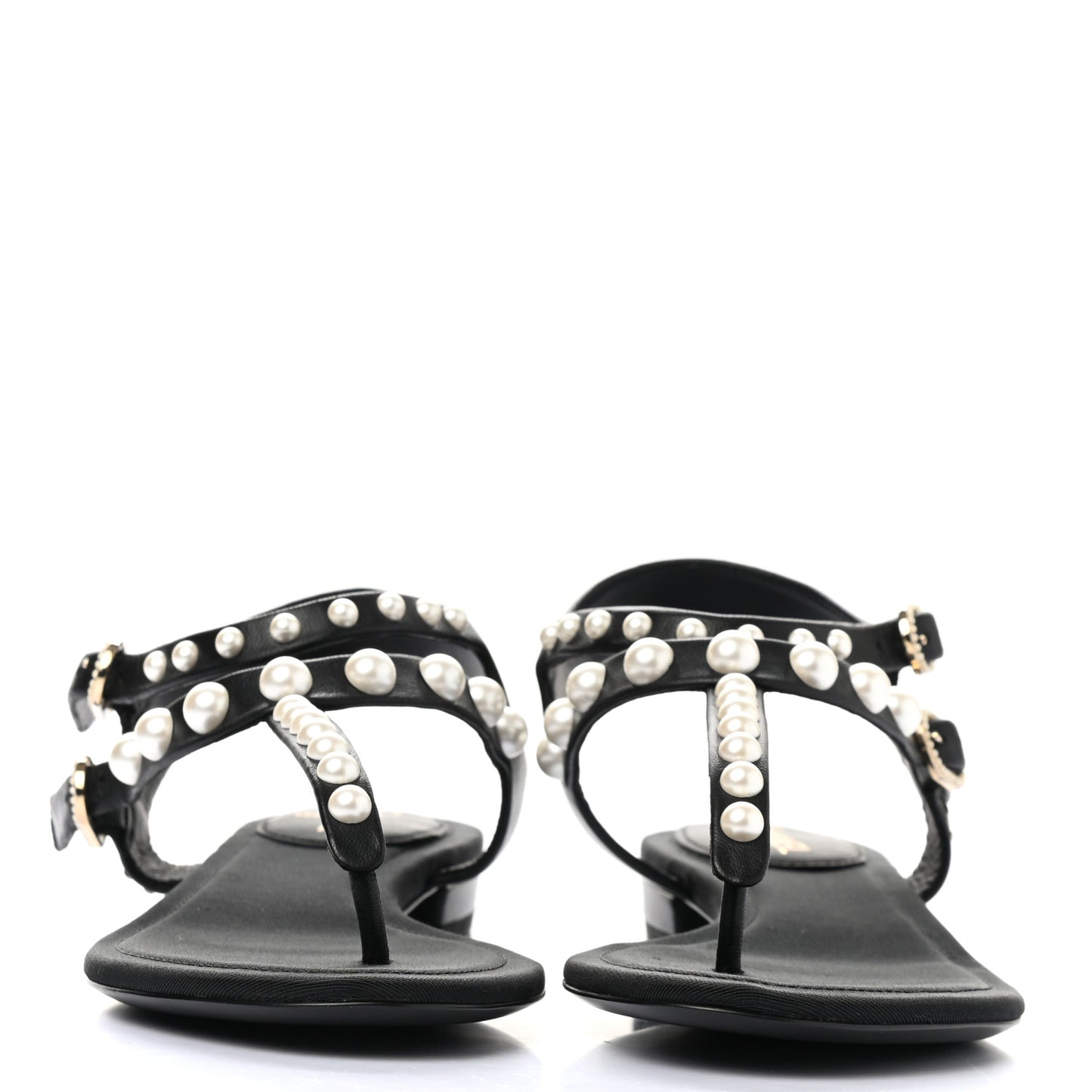 Calfskin Grosgrain Pearl Thong Sandals 35.5 Black