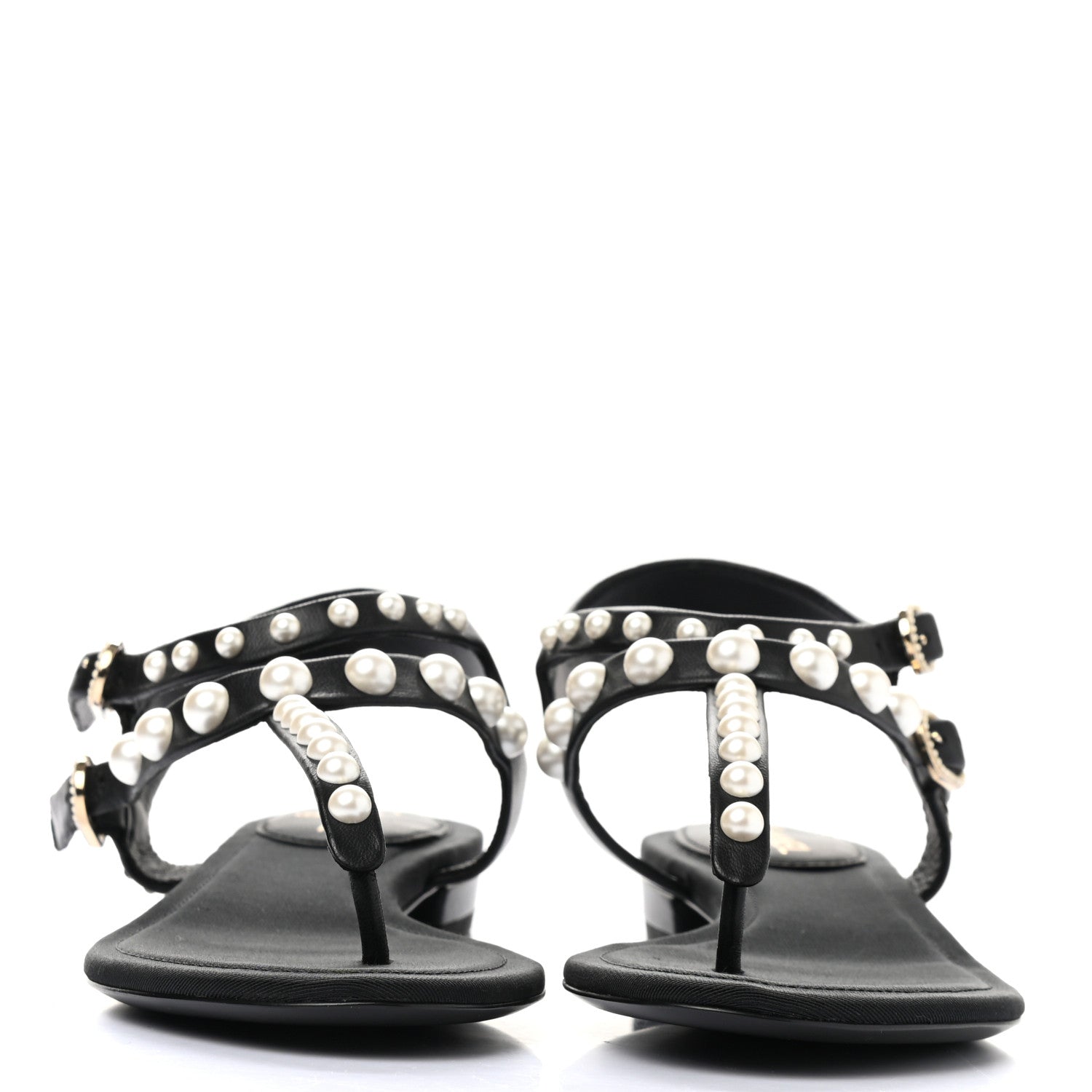 Chanel Calfskin Grosgrain Pearl Thong Sandals 35.5 Black 2 of 7