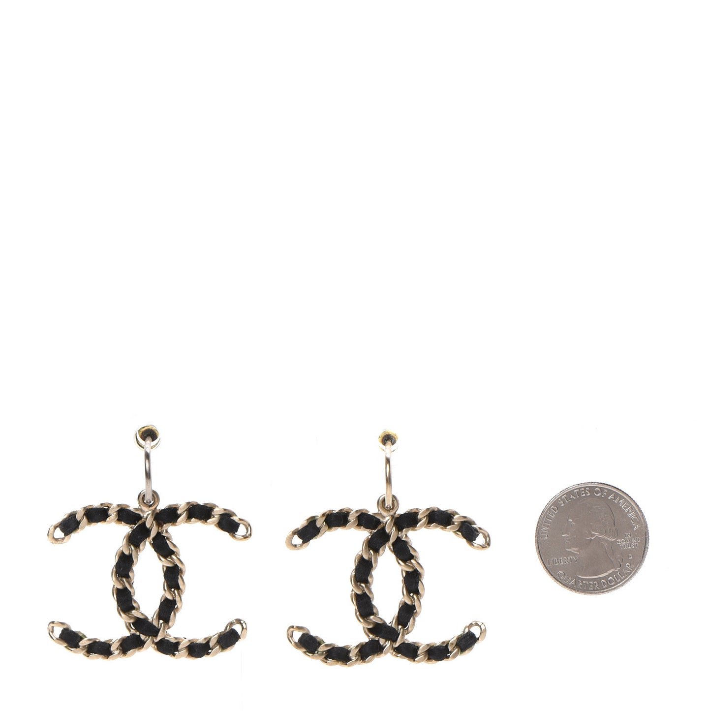 Satin CC Chain Earrings Light Gold Black