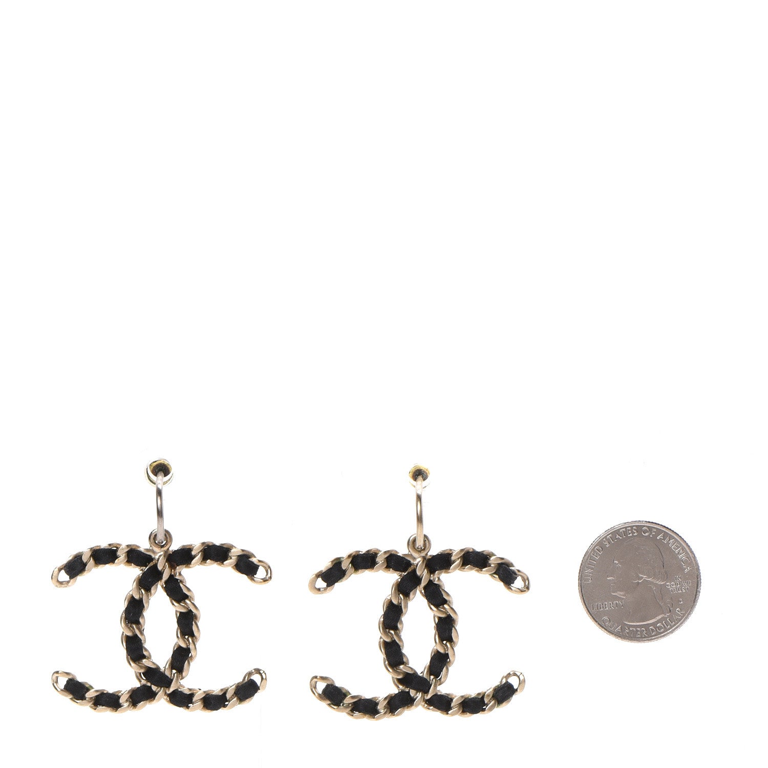 Chanel Satin CC Chain Earrings Light Gold Black 2 of 5