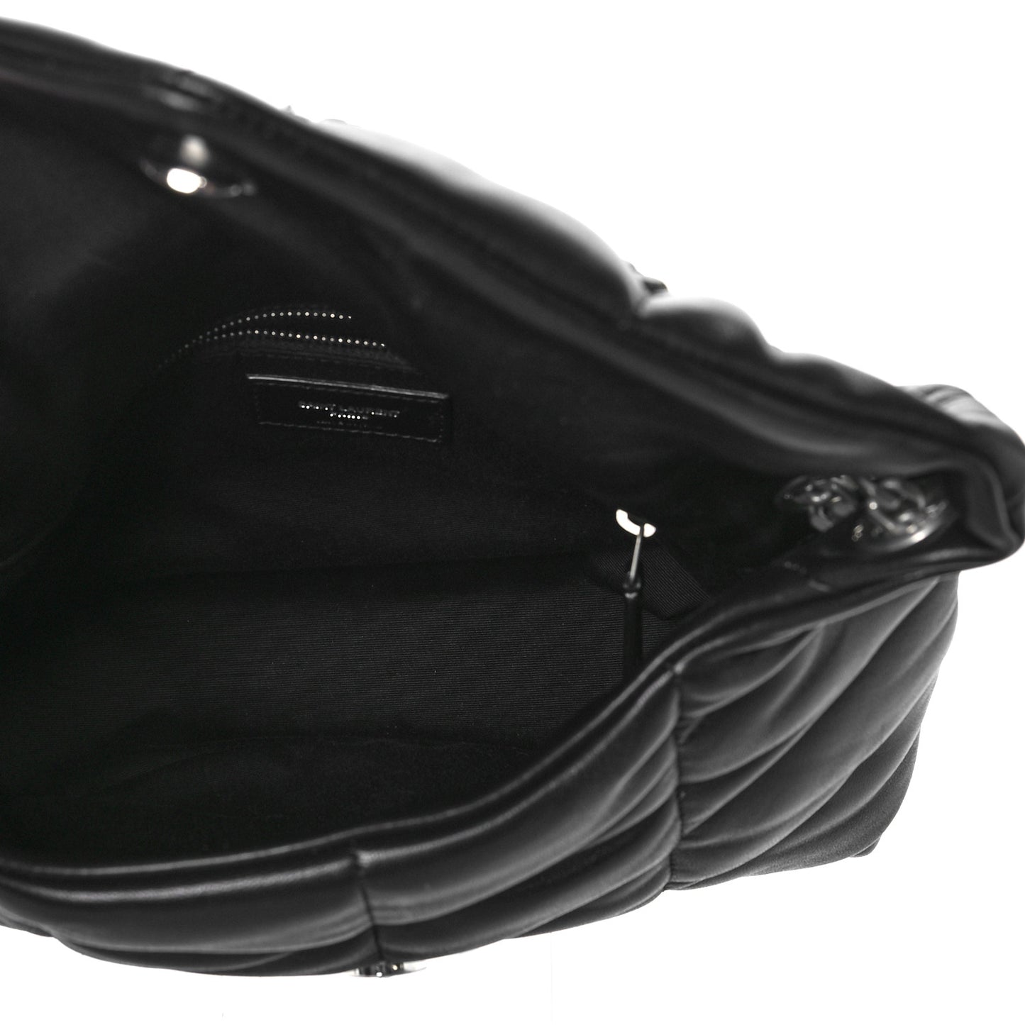 Lambskin Quilted Small Loulou Puffer Monogram Chain Satchel Black
