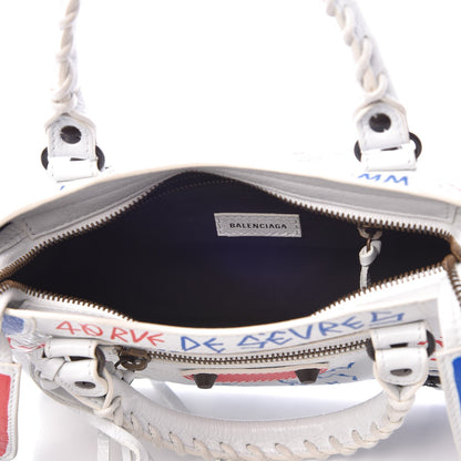 Balenciaga Agneau Graffiti All Over Classic Hardware Mini City White Bleu Rouge 6 of 10