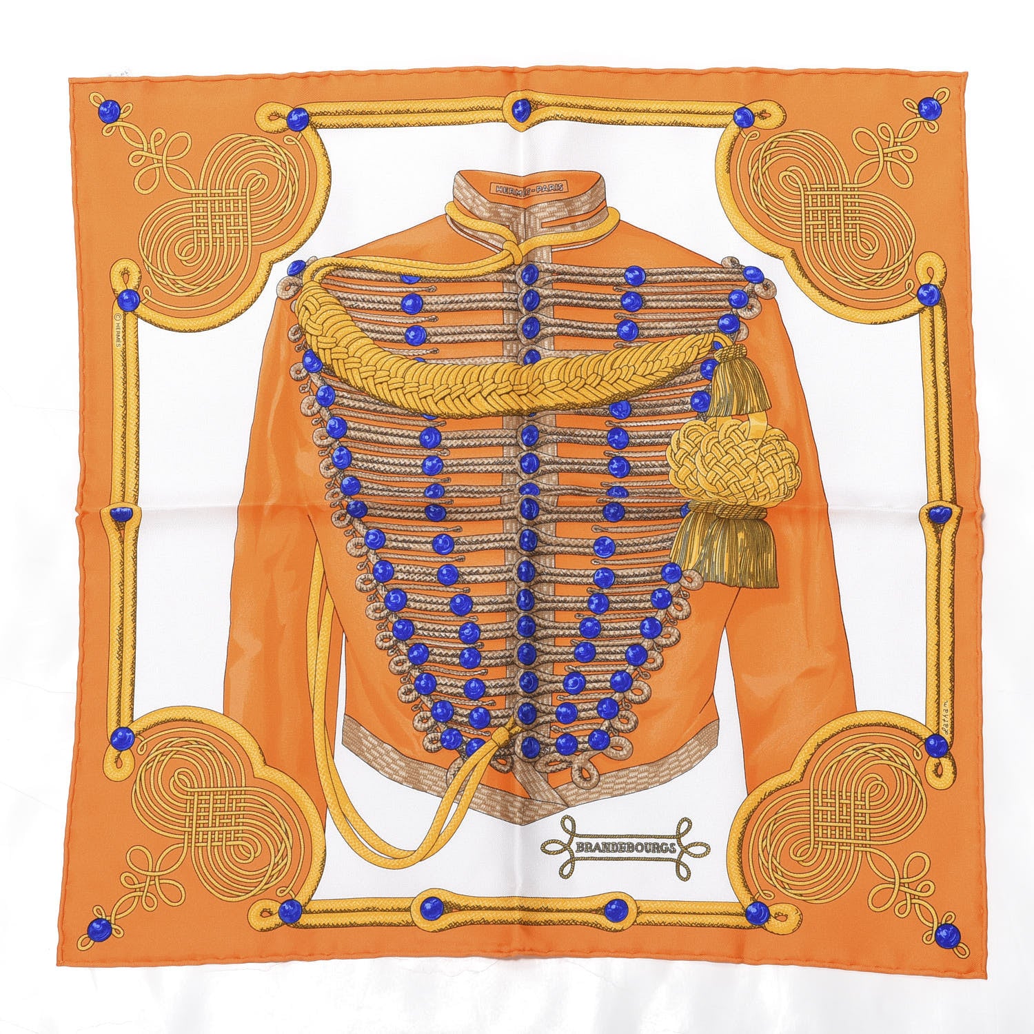 Hermes Silk Brandebourgs Pocket Square Orange Blanc Bleu 1 of 4