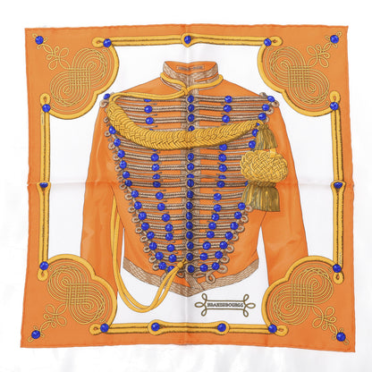 Hermes Silk Brandebourgs Pocket Square Orange Blanc Bleu 1 of 4