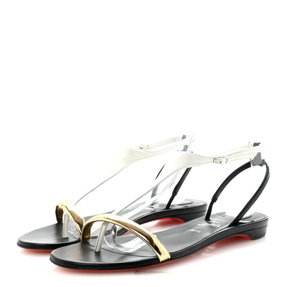 Christian Louboutin Nappa Patent Athinita Flat Sandals 38.5 White Gold Black 4 of 9
