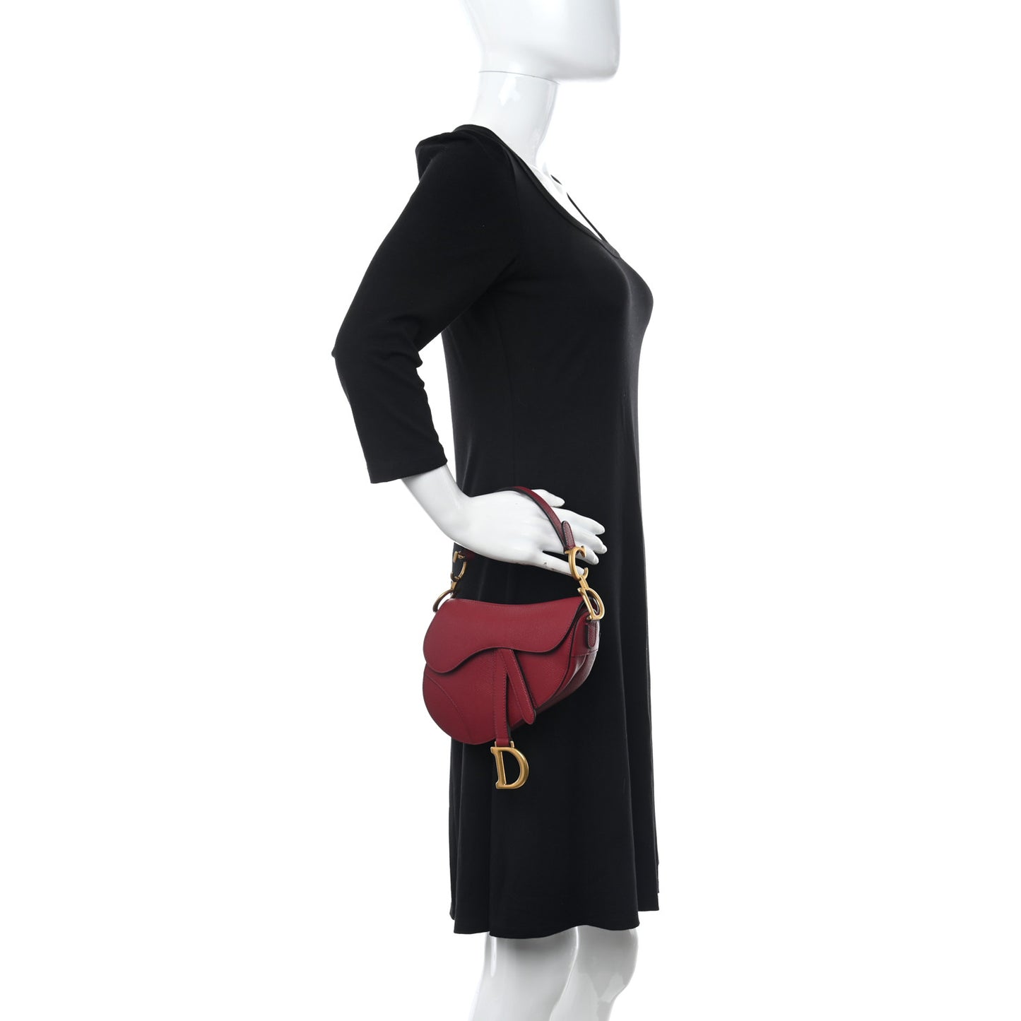 Grained Calfskin Mini Saddle Bag Red