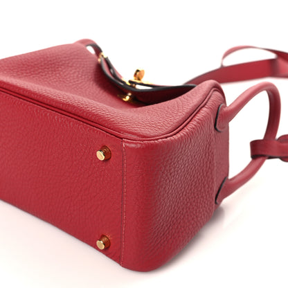 Hermes Taurillon Clemence Mini Lindy 20 Rouge Grenat 9 of 10