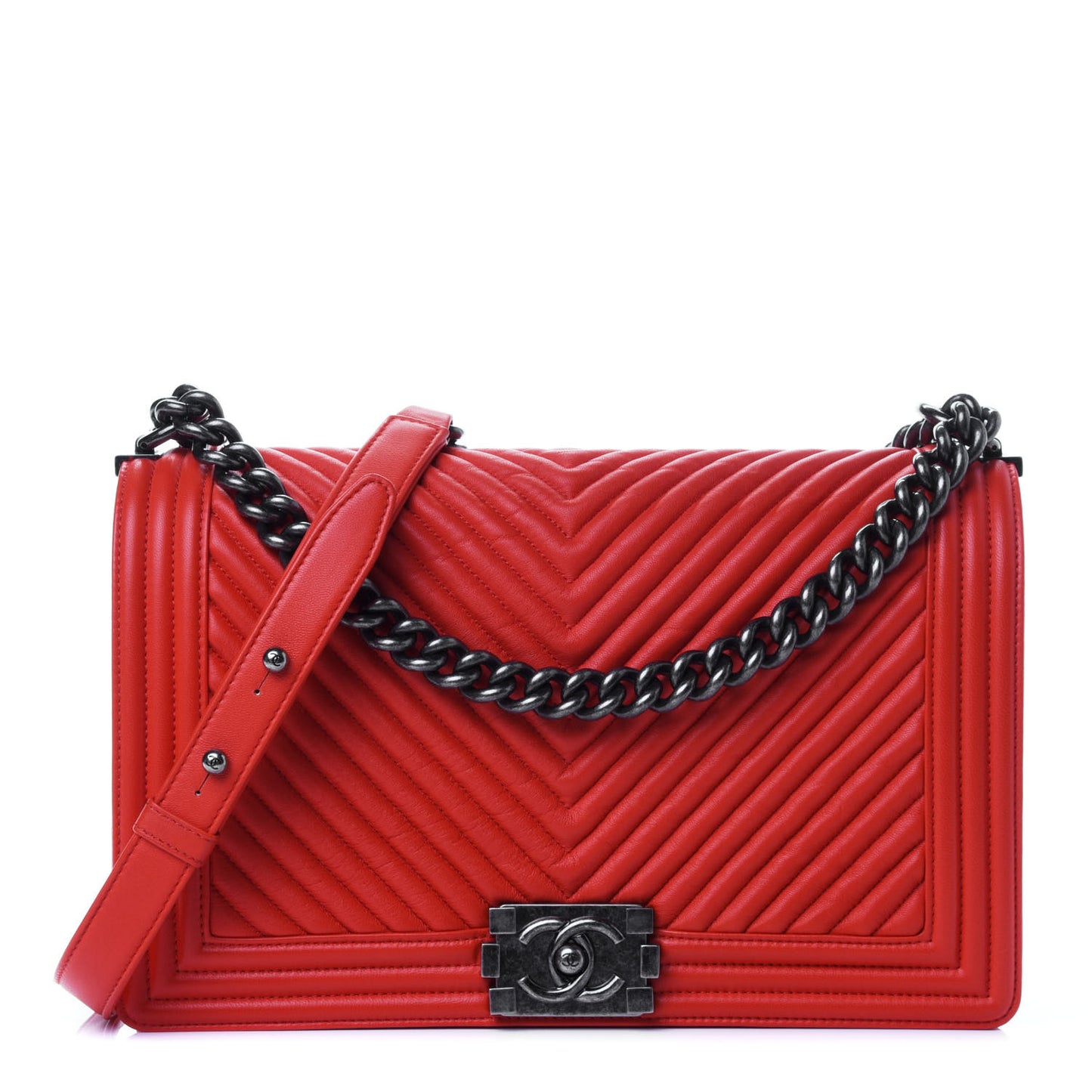 Calfskin Chevron New Medium Boy Flap Red