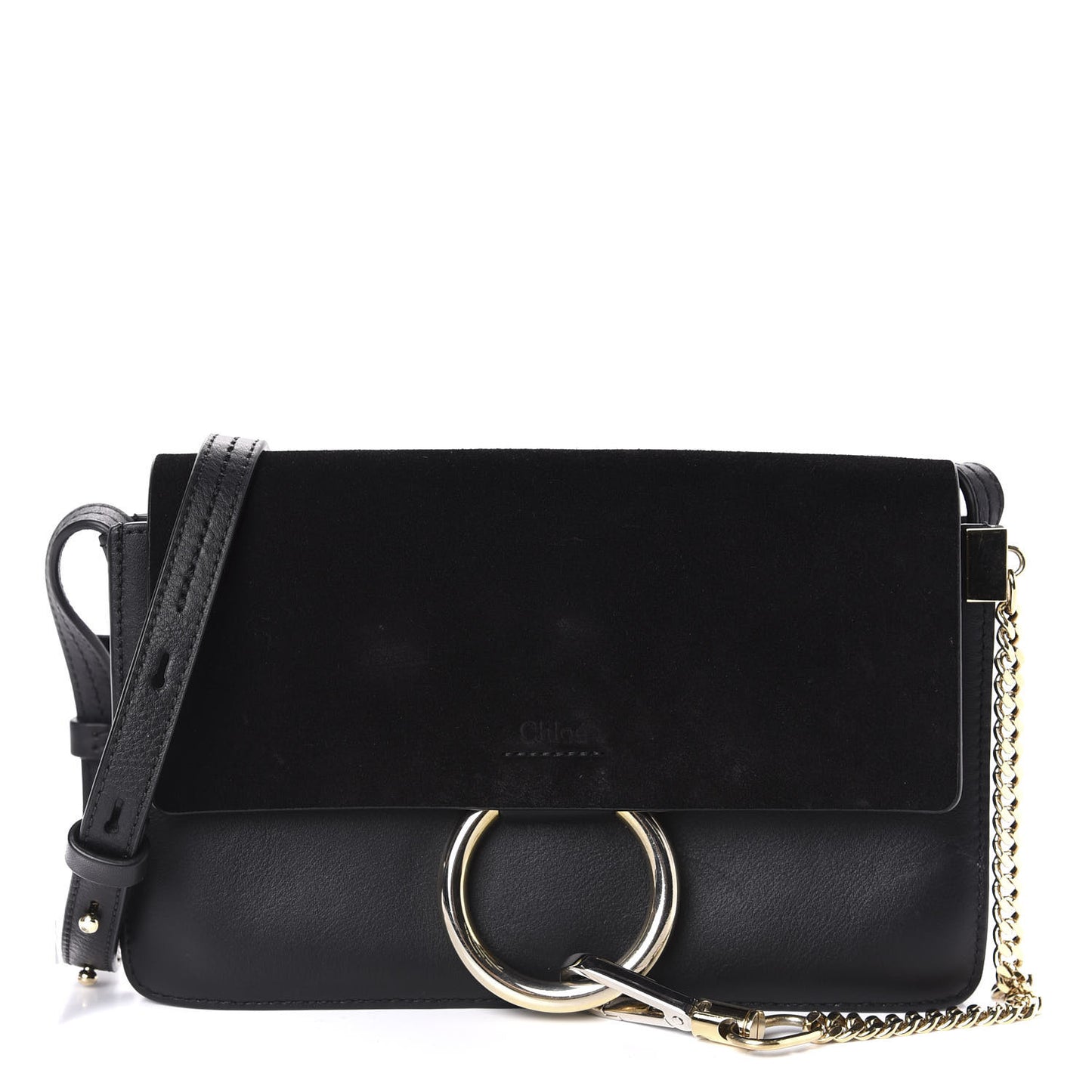 Suede Calfskin Small Faye Shoulder Bag Black