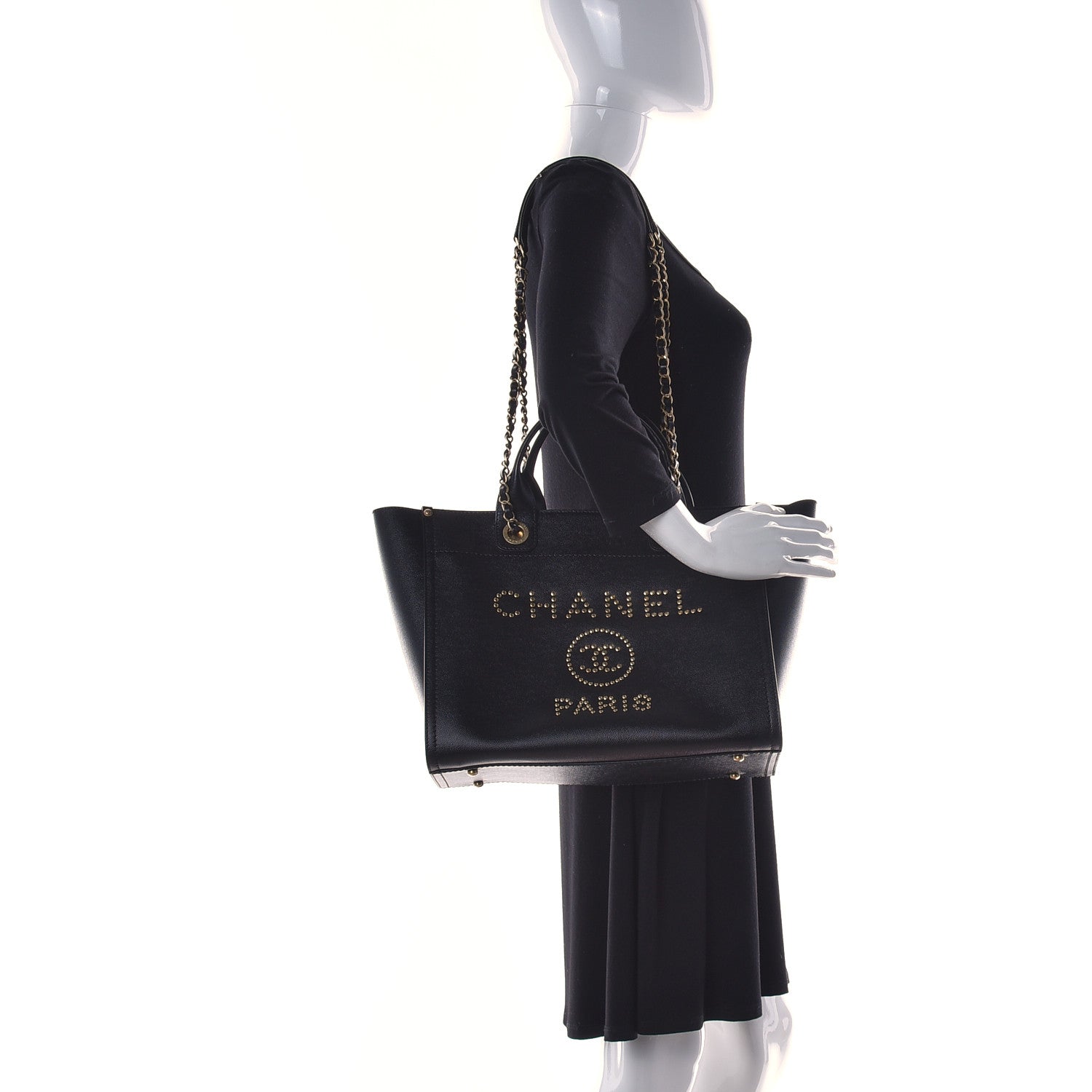 Chanel Caviar Small Studded Deauville Tote Black 3 of 11