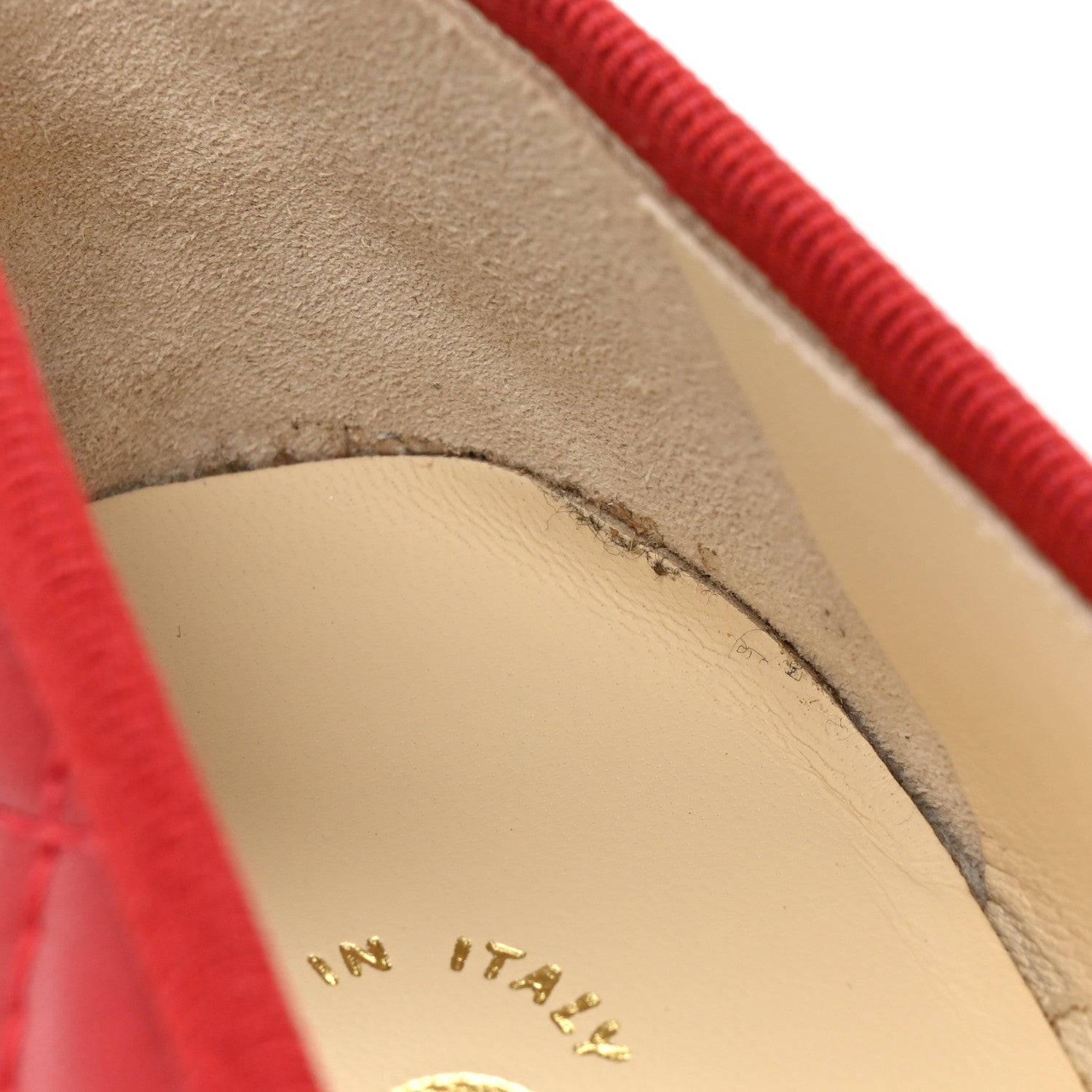 Chanel Aged Calfskin Quilted CC Cap Toe Ballerina Flats 37.5 Red 10 of 11
