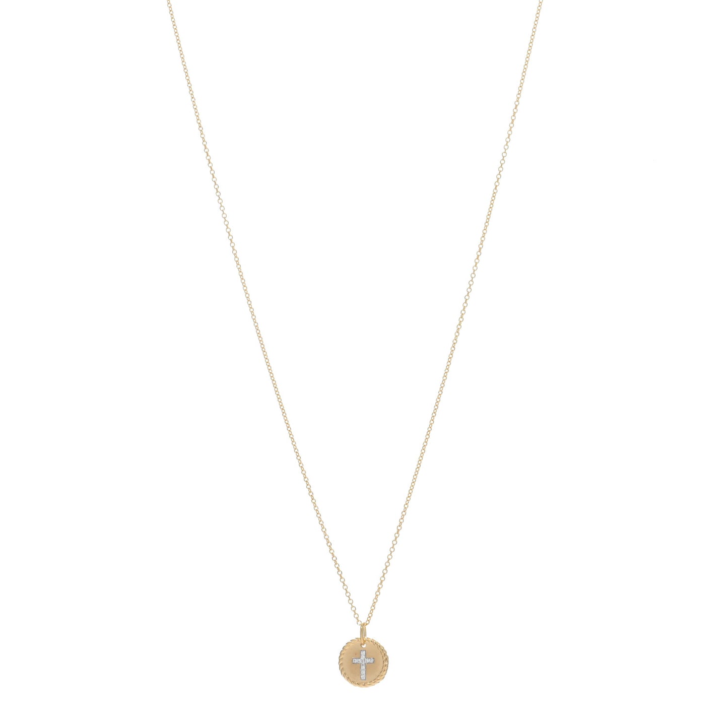18K Yellow Gold Diamond Cable Collectibles Cross Charm Necklace