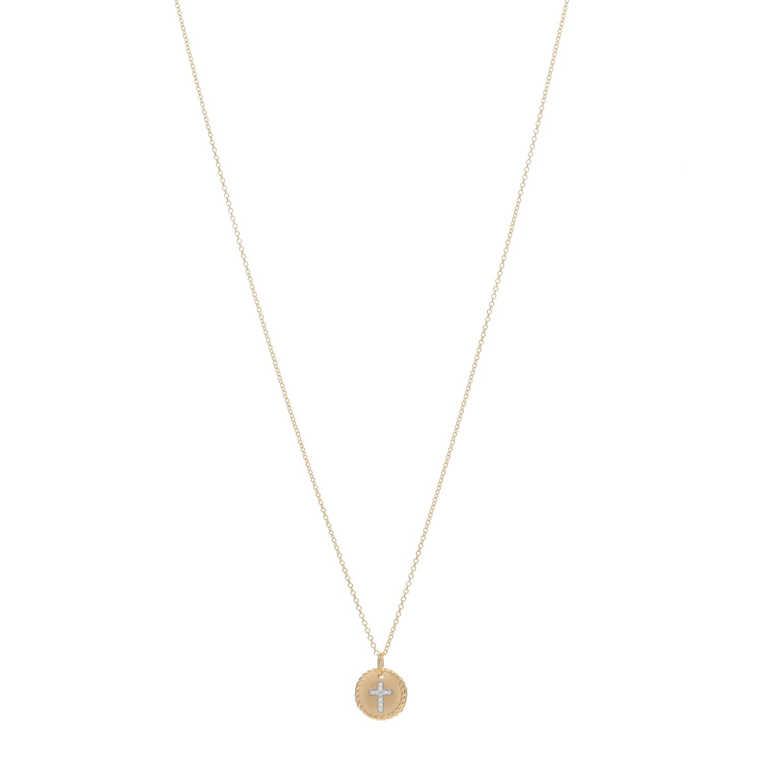 David Yurman 18K Yellow Gold Diamond Cable Collectibles Cross Charm Necklace 1 of 5