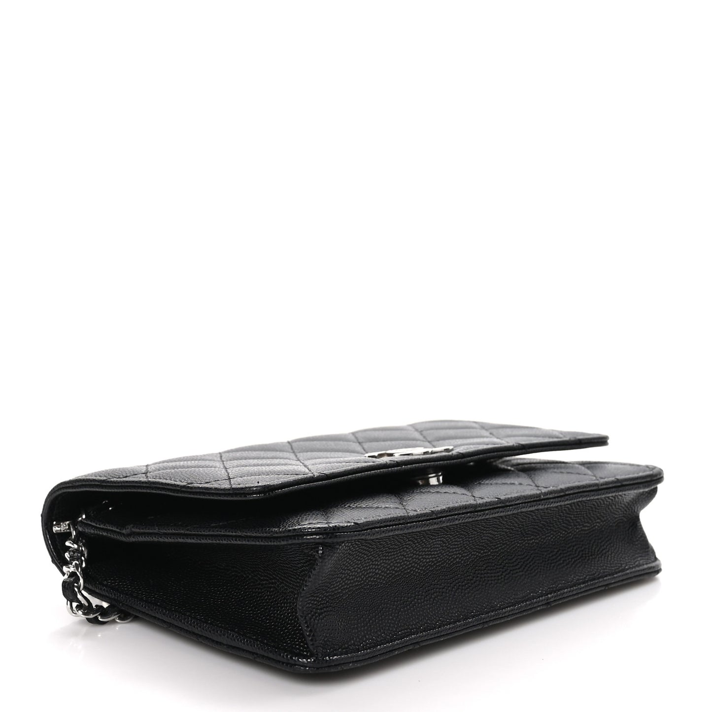 Caviar Quilted CC Logo Wallet on Chain WOC Black