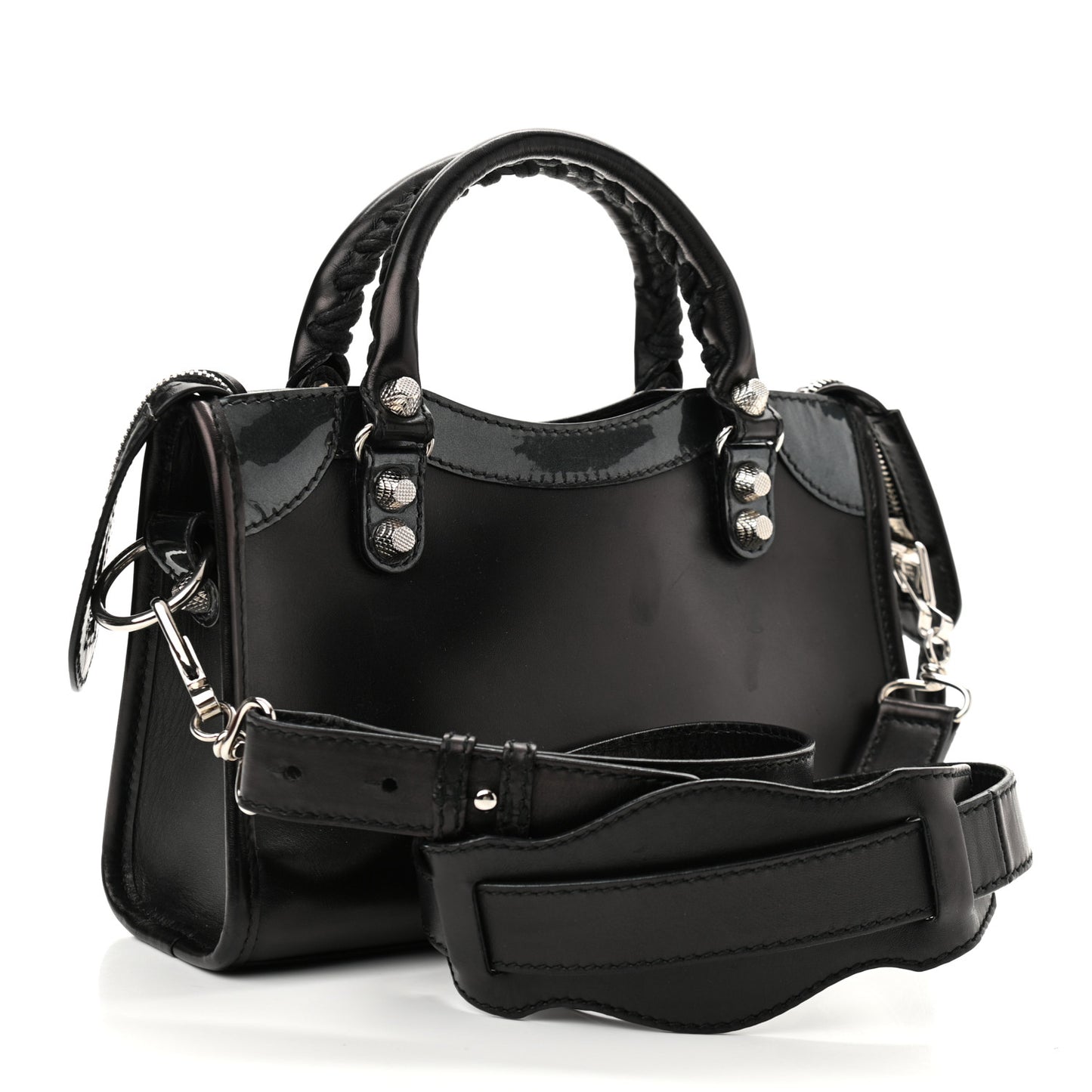 Smooth Calfskin Metallic Patent Giant 12 Silver Hardware Mini City Black Gris