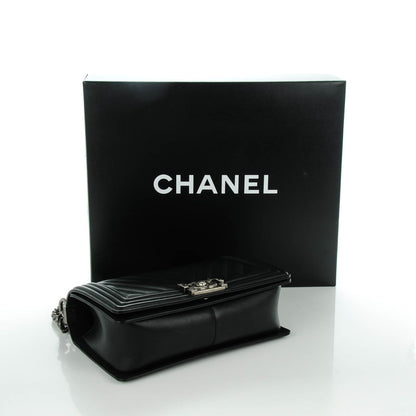 Chanel Calfskin Chevron Quilted Medium Boy Flap Black 4 of 8