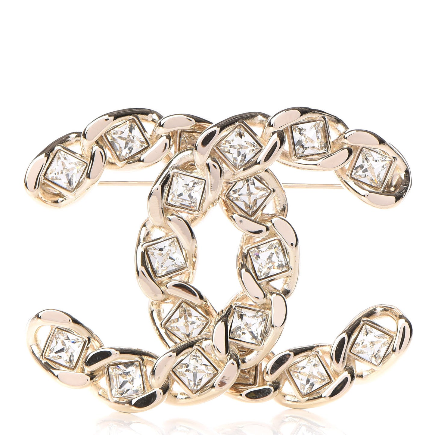Baguette Crystal CC Brooch Gold