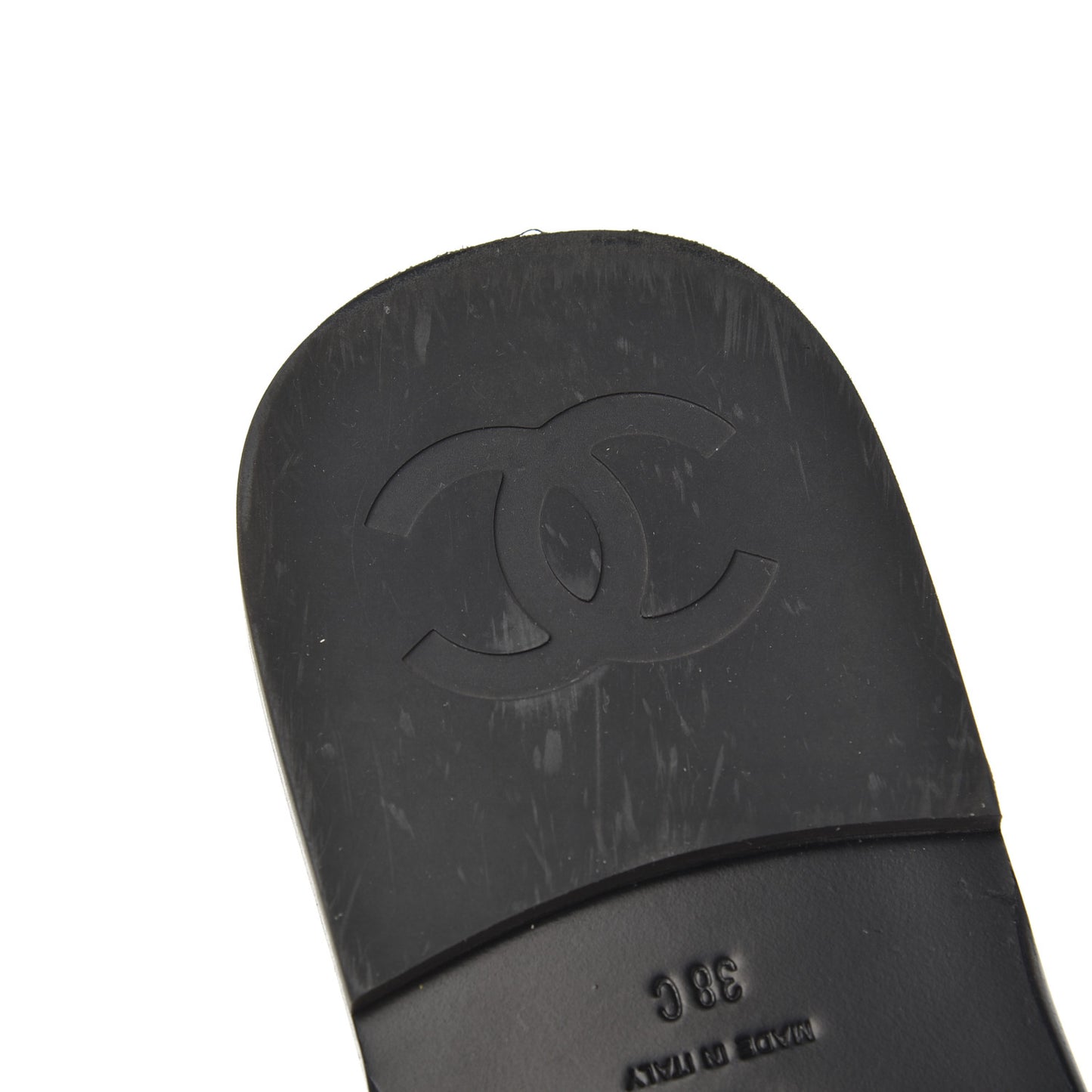 Patent Calfskin CC Slip On Mules 38 Black