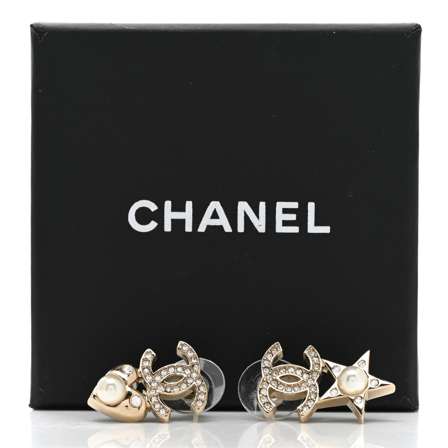 Crystal Pearl Charming Winter CC Star Heart Earrings Gold