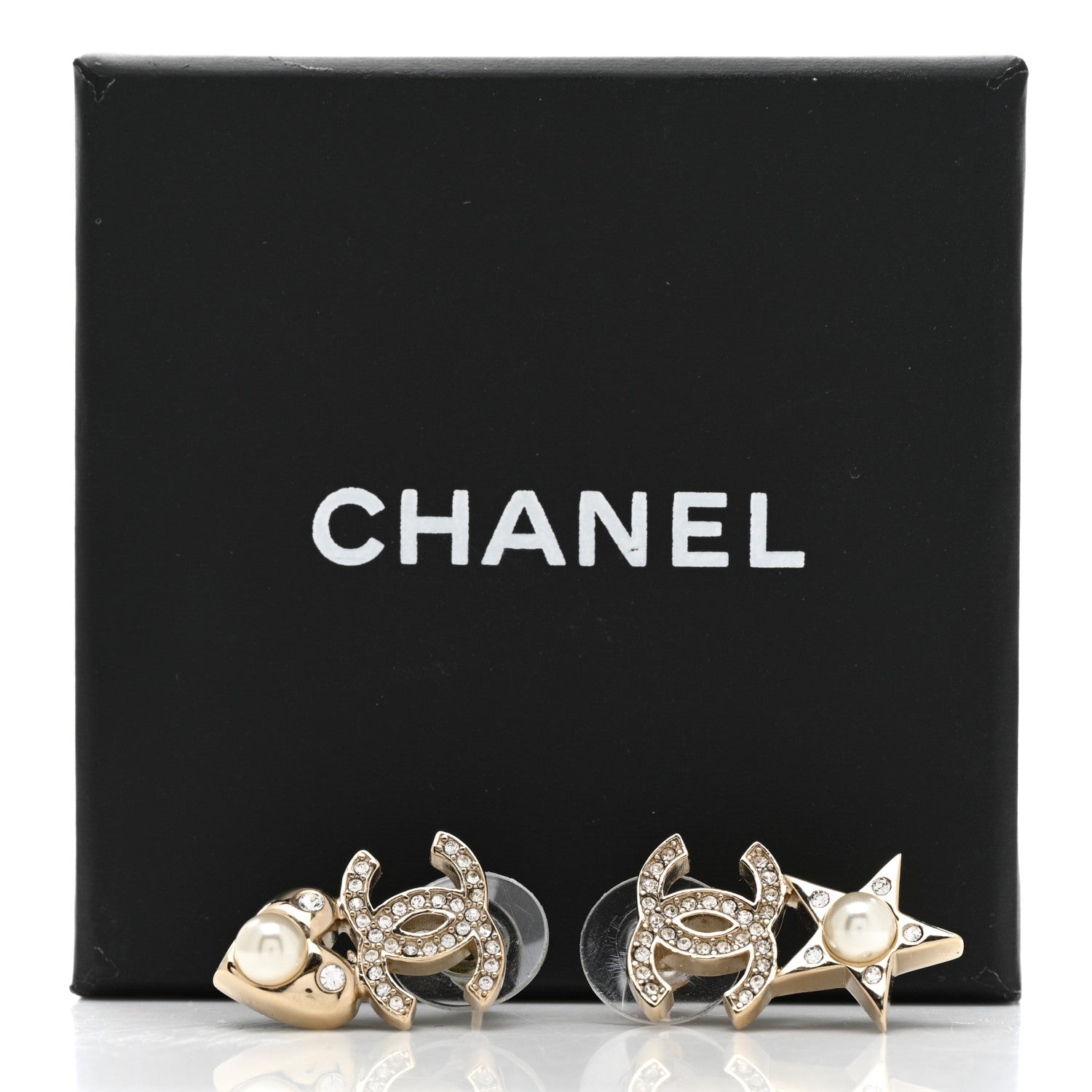 Chanel Crystal Pearl Charming Winter CC Star Heart Earrings Gold 5 of 5