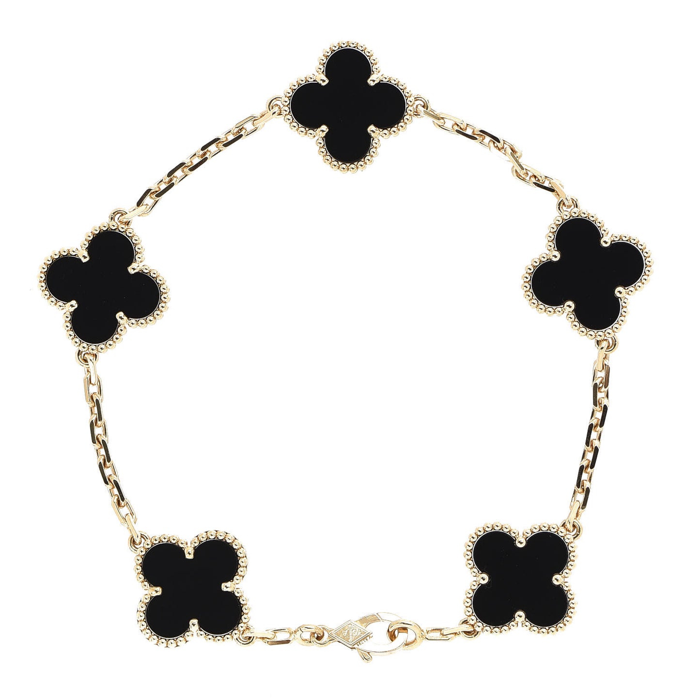 18K Yellow Gold Black Onyx 5 Motifs Vintage Alhambra Bracelet