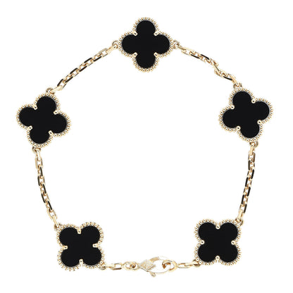 Van Cleef & Arpels 18K Yellow Gold Black Onyx 5 Motifs Vintage Alhambra Bracelet 3 of 5