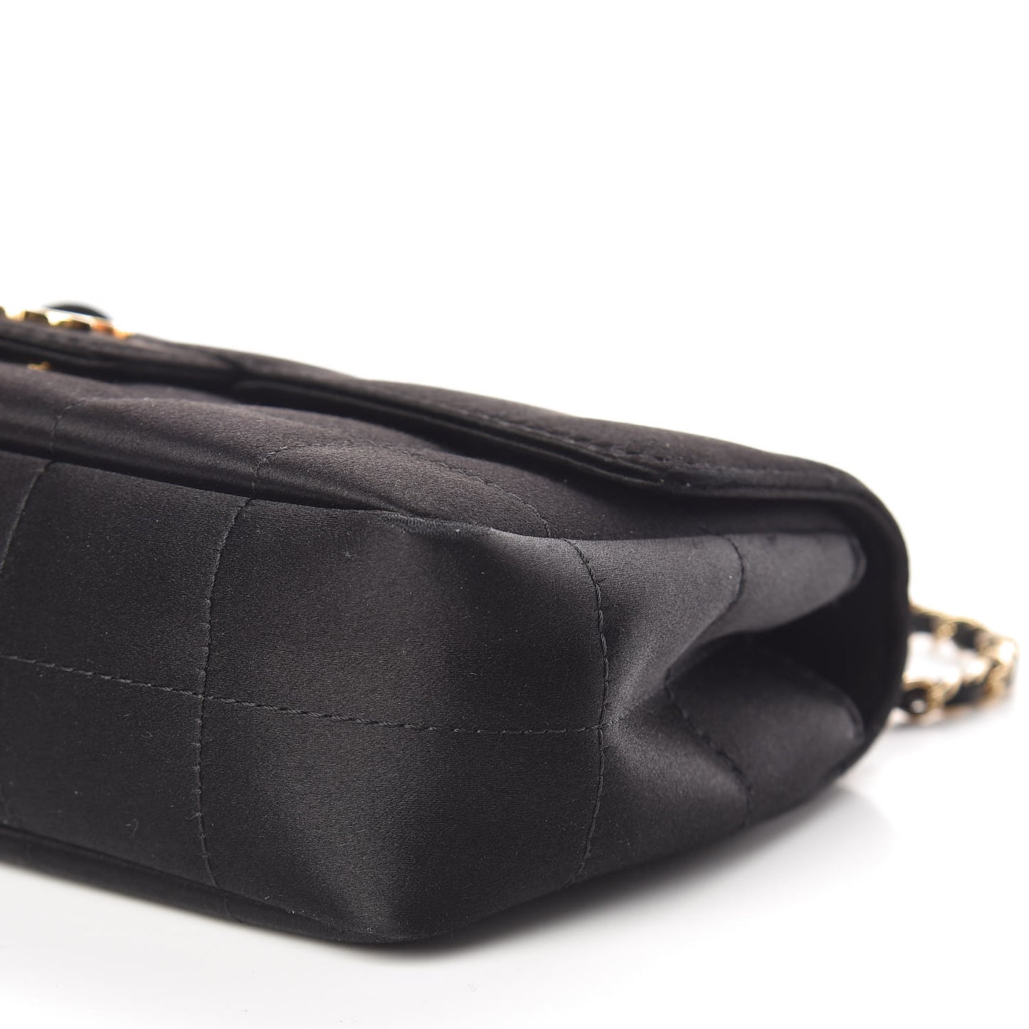 Satin Chocolate Bar Quilted Camellia Rectangular Mini Flap Black