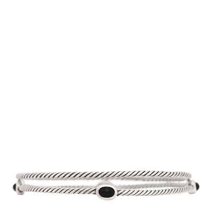 David Yurman Sterling Silver Black Onyx Color Classics Bangle Bracelet Set of 2 2 of 3
