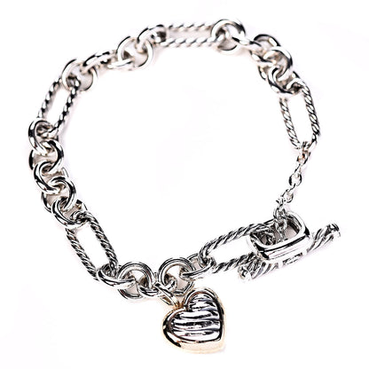 David Yurman Sterling Silver 18K Yellow Gold Cable Heart Charm Bracelet 3 of 4