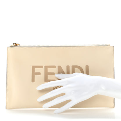 Fendi Vitello King Logo Embossed Medium Flat Pouch White Ice 2 of 8