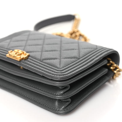 Chanel Caviar Quilted Mini Boy Wallet On Chain WOC Dark Gray 10 of 11