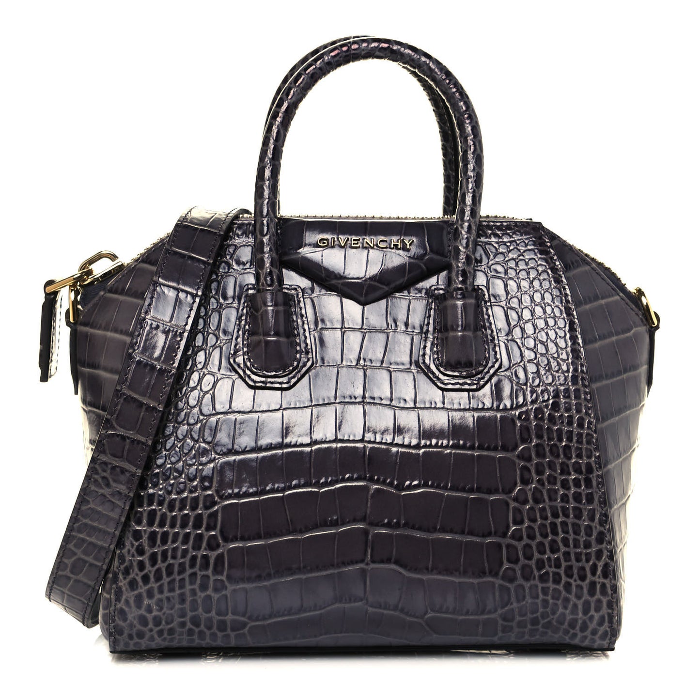 Calfskin Crocodile Embossed Mini Antigona Storm Grey