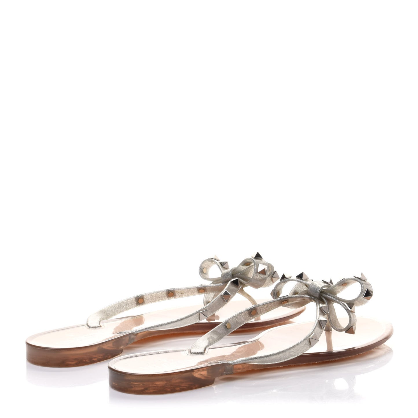 PVC Jelly Glitter Rockstud Bow Thong Sandals 41 Silver