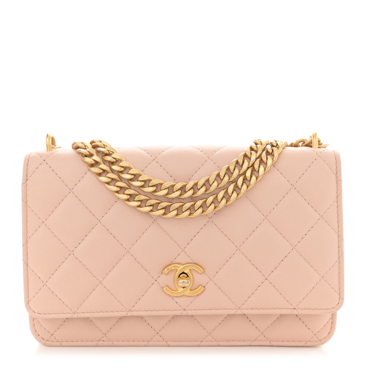 Chanel Lambskin Quilted Sweet Camellia Wallet on Chain WOC Light Beige 1 of 11