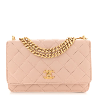 Chanel Lambskin Quilted Sweet Camellia Wallet on Chain WOC Light Beige 1 of 11