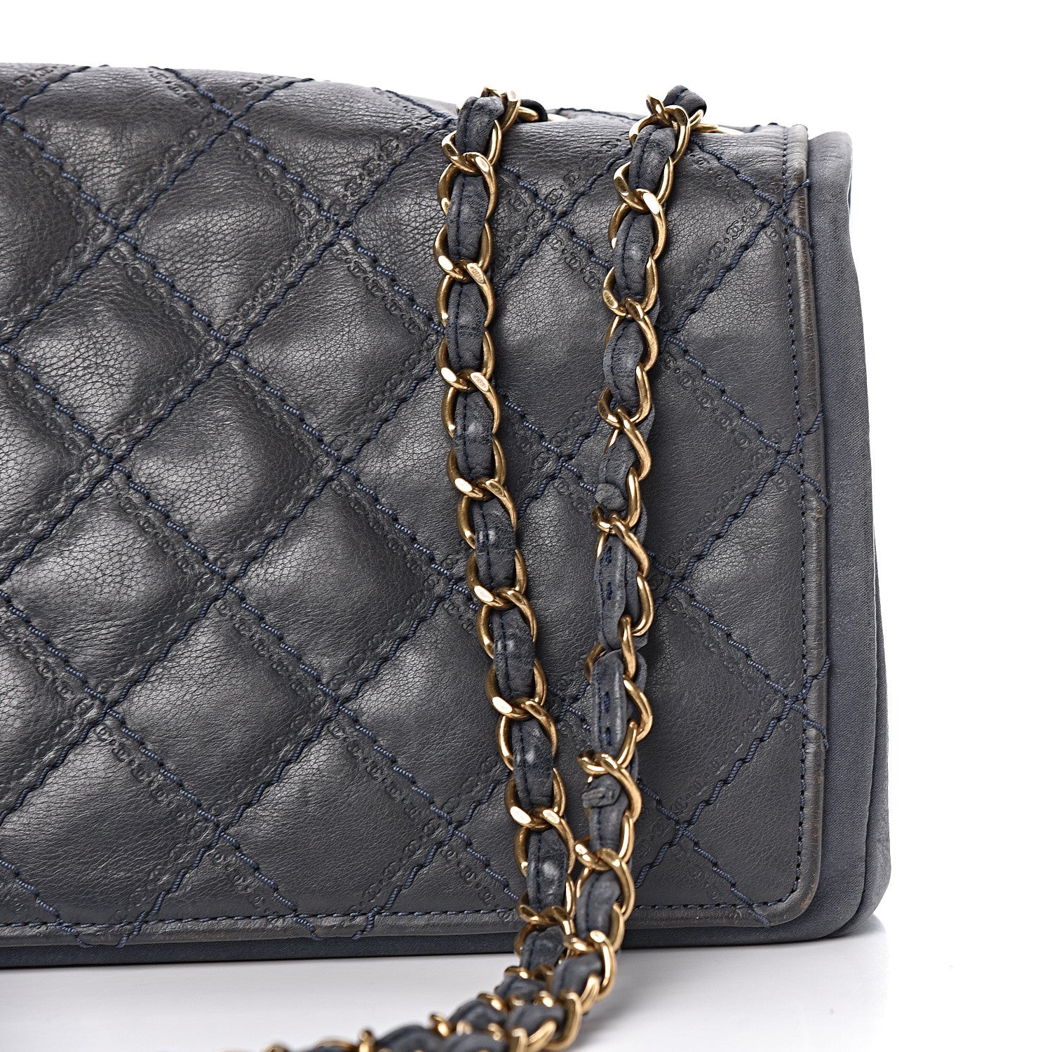 Chanel Calfskin Stitched Two Tone Flap Blue 19 of 23