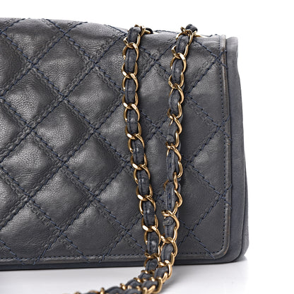 Chanel Calfskin Stitched Two Tone Flap Blue 19 of 23