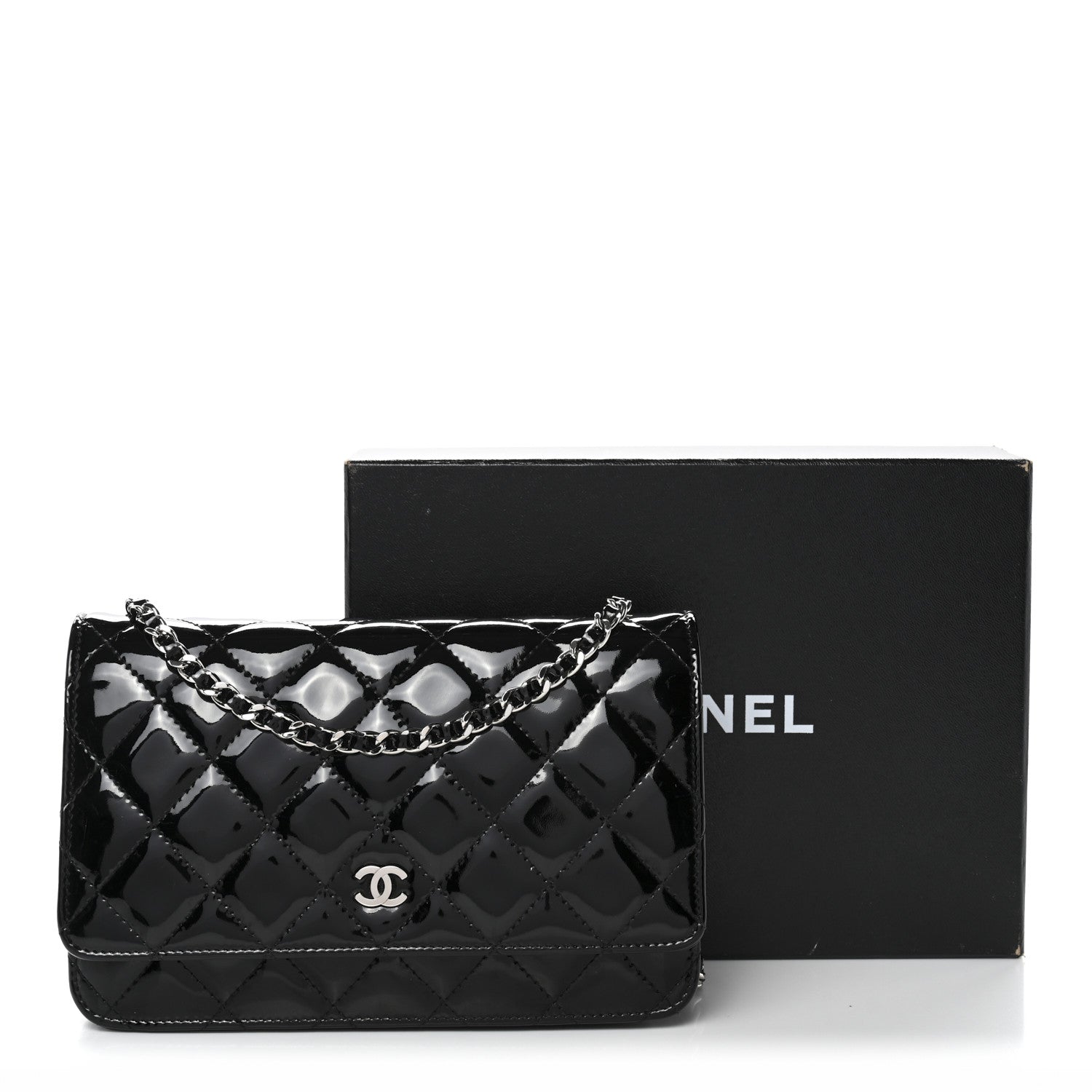 Chanel Patent Quilted Wallet On Chain WOC Black 13 of 13