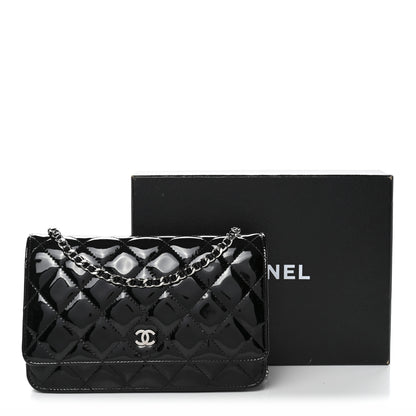 Chanel Patent Quilted Wallet On Chain WOC Black 13 of 13