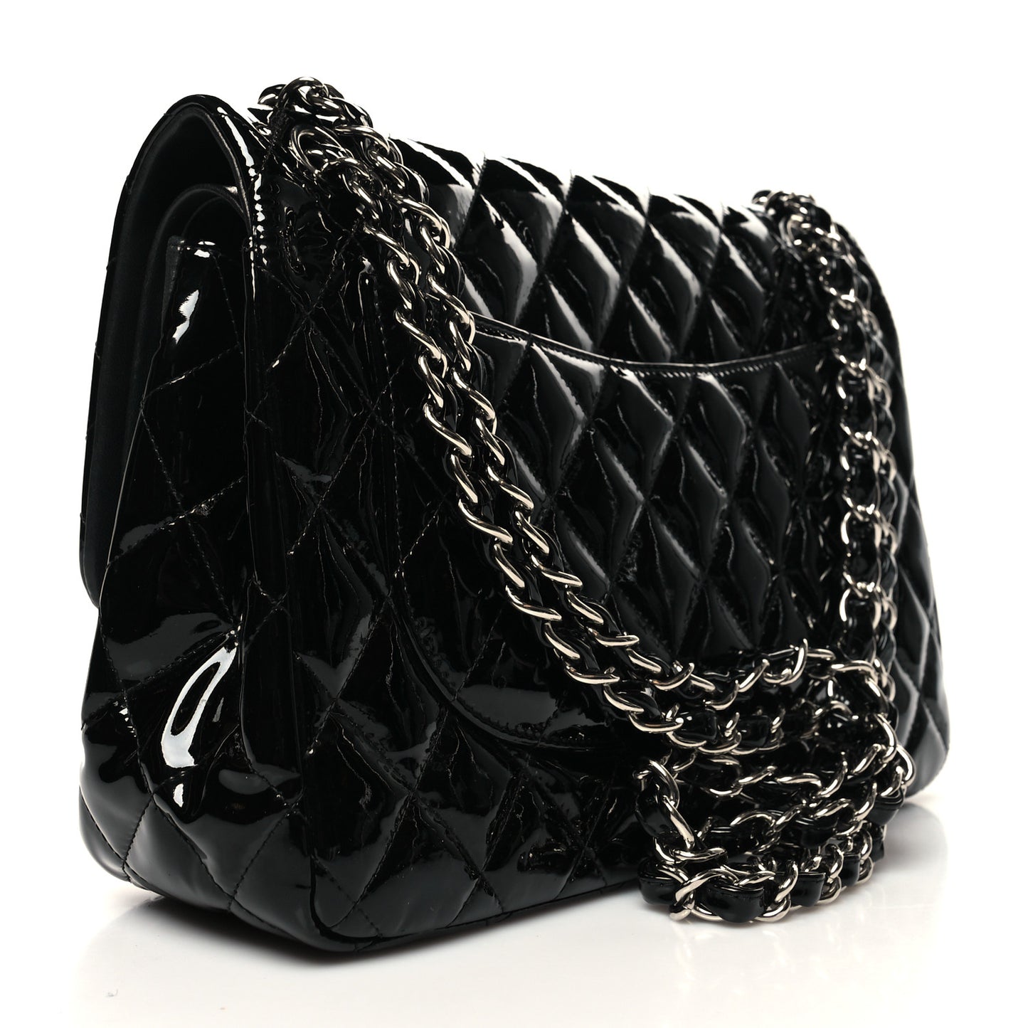 Patent Quilted Jumbo Double Flap Black